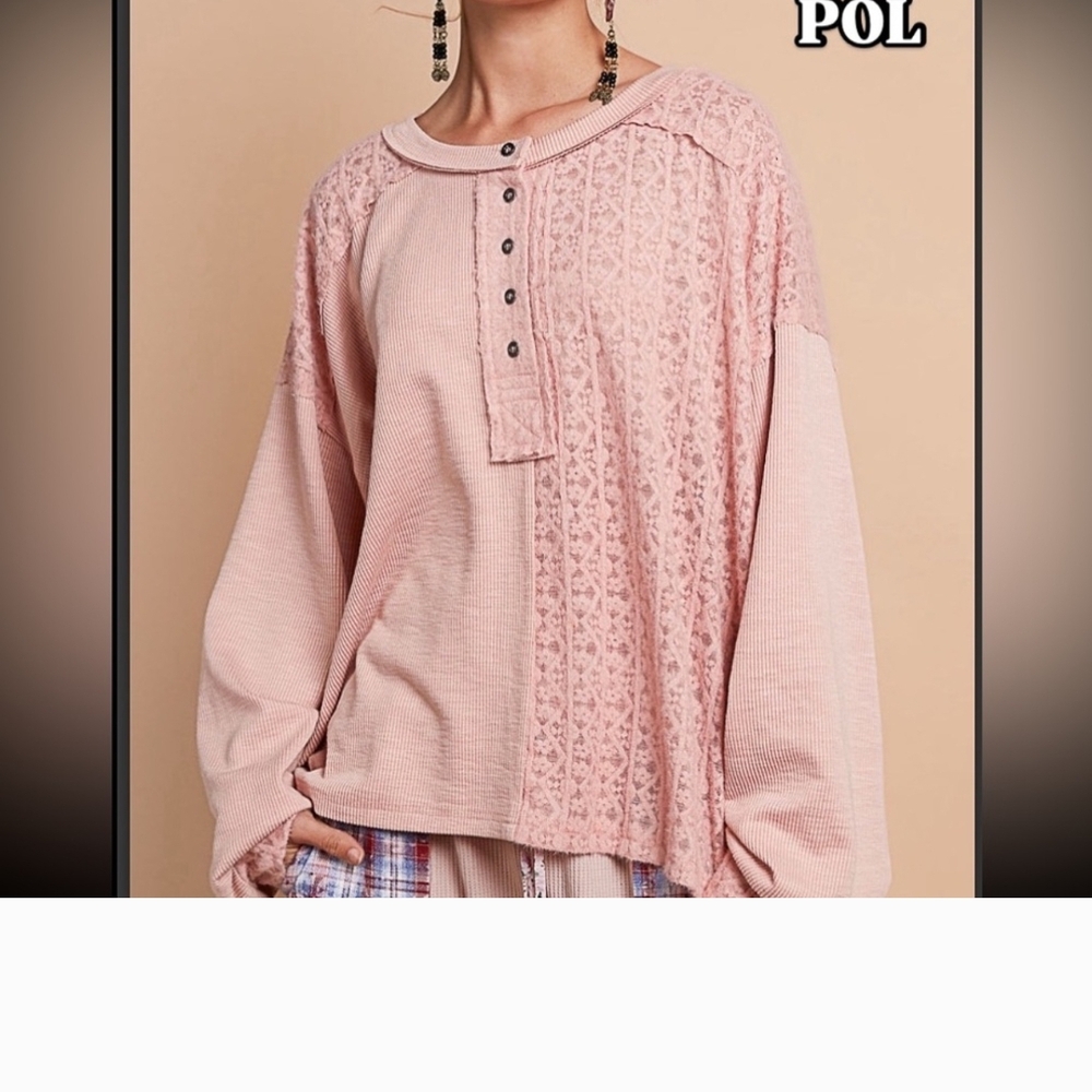 PoL Women's Pink Lace Detail Top